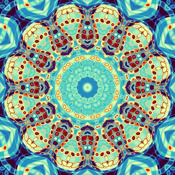 Abstrakcyjny Cyfrowy Wzór Fraktalny Okrągły Mandala Ozdobny Wzór Stylu Mozaiki — Zdjęcie stockowe
