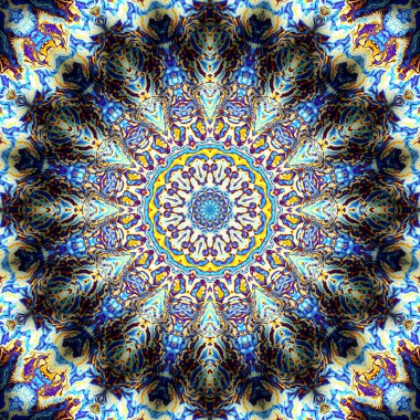 Soyut dijital fraktal model. Yuvarlak mandala dekoratif desen. Rahatlama taklidi.