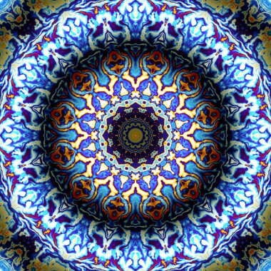 Soyut dijital fraktal model. Yuvarlak mandala dekoratif desen. Rahatlama taklidi.