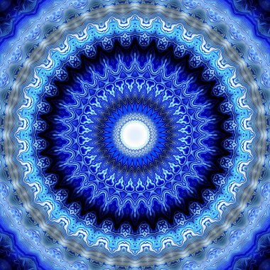 Soyut dijital fraktal model. Mavi mandala dekoratif desen.