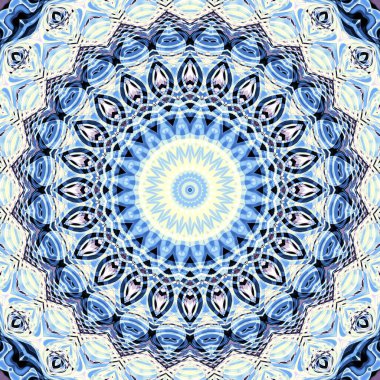 Soyut dijital fraktal model. Art Nouveau tarzında simetrik dekoratif süs deseni. Yuvarlak mandala dekoratif desen.