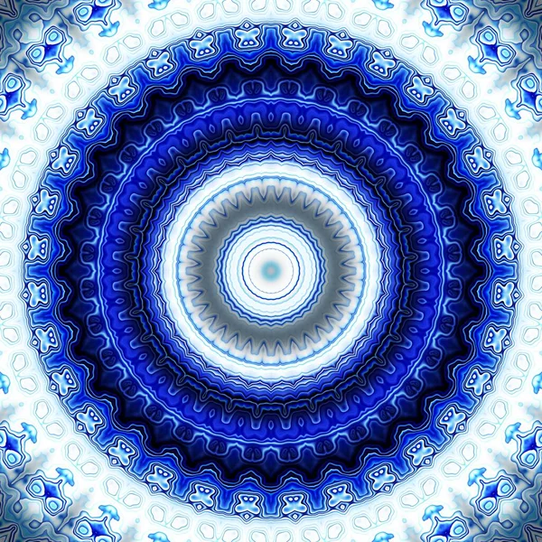 Absztrakt Digitális Fraktál Minta Kék Mandala Dekoratív Dísz Minta — Stock Fotó
