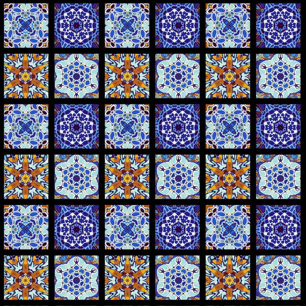 Padrão Decorativo Ornamental Abstrato Quadrados Arte Mosaica Textura Ornamental — Fotografia de Stock