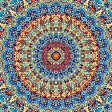 Soyut dijital fraktal model. Mozaik fayans stilinde yuvarlak mandala dekoratif desen.