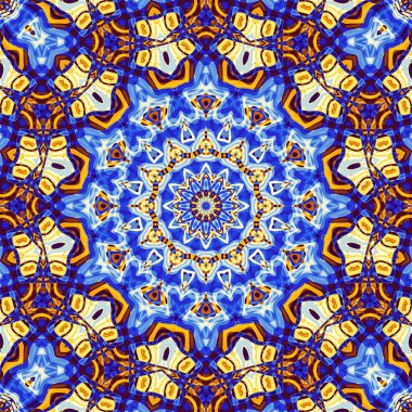 Soyut dijital fraktal model. Art Nouveau tarzında simetrik dekoratif süs deseni. Yuvarlak mandala dekoratif desen.