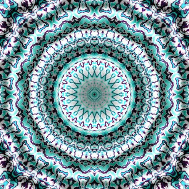 Soyut dijital geometrik desen. Yuvarlak mandala dekoratif desen. Yuvarlak turkuaz mandala süs deseni.
