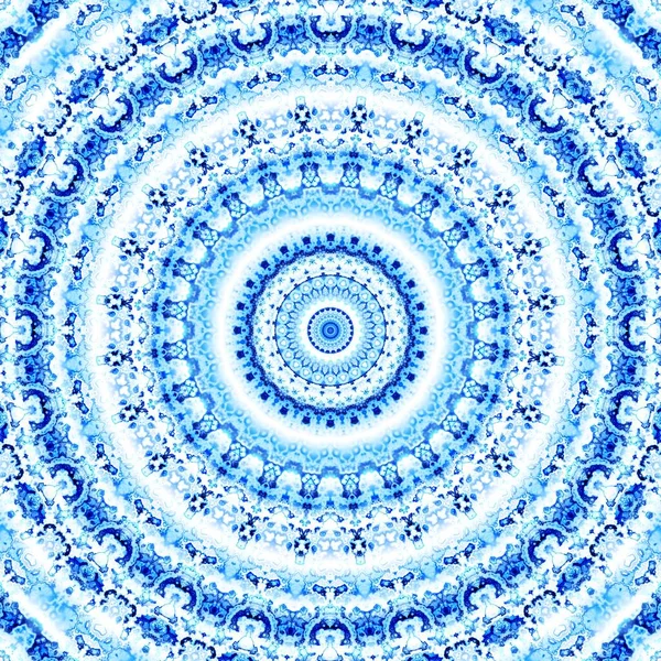 概要ディジタルフラクタルパターン 円形の曼荼羅装飾装飾パターン 白と薄青の色 — ストック写真