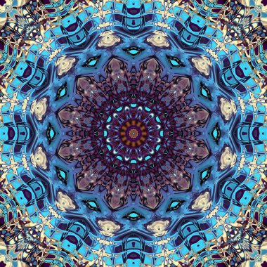 Soyut dijital fraktal model. Yuvarlak mandala dekoratif desen.