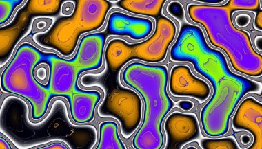 Soyut dijital fraktal model. Yatay oryantasyon. Dalgalı lekeler, benzini taklit ediyor.