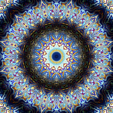 Soyut dijital fraktal model. Yuvarlak mandala dekoratif desen. Rahatlama taklidi.