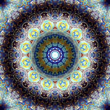 Soyut dijital fraktal model. Yuvarlak mandala dekoratif desen. Rahatlama taklidi.