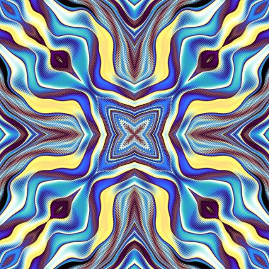 Soyut dijital fraktal model. Aztek tarzında simetrik kare geometrik desen.