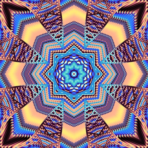 Abstrakcyjny Cyfrowy Wzór Fraktalny Symetryczny Kwadratowy Wzór Geometryczny Stylu Azteckim — Zdjęcie stockowe