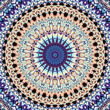 Soyut dijital fraktal model. Art Nouveau tarzında simetrik dekoratif süs deseni. Yuvarlak mandala dekoratif desen.