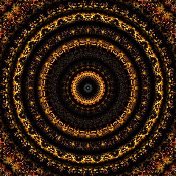 Абстрактный Цифровой Фрактальный Рисунок Круглый Мандала Декоративный Орнамент Золотой Узор — стоковое фото
