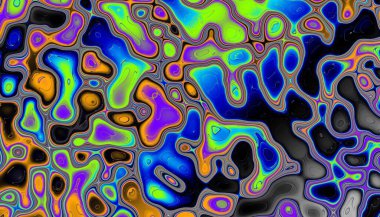 Soyut dijital fraktal model. Yatay oryantasyon. Dalgalı lekeler, benzini taklit ediyor.