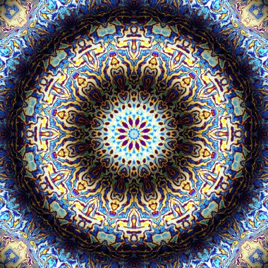 Soyut dijital fraktal model. Yuvarlak mandala dekoratif desen. Rahatlama taklidi.