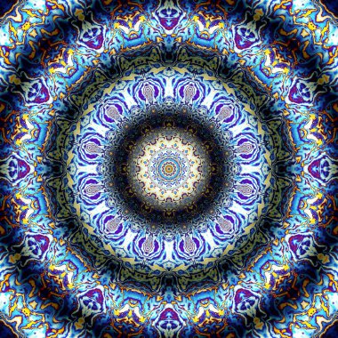 Soyut dijital fraktal model. Yuvarlak mandala dekoratif desen. Rahatlama taklidi.