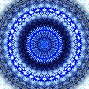 Soyut dijital fraktal model. Mavi mandala dekoratif desen.