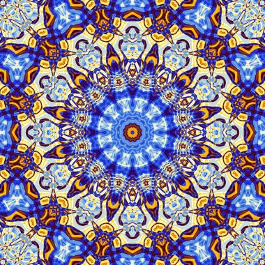 Soyut dijital fraktal model. Art Nouveau tarzında simetrik dekoratif süs deseni. Yuvarlak mandala dekoratif desen.