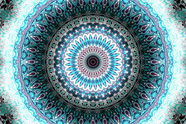 Soyut dijital geometrik desen. Yatay oryantasyon. Yuvarlak mandala dekoratif desen. Yuvarlak turkuaz mandala süs deseni.