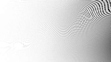 Soyut dijital fraktal model. Yatay arkaplan ve görünüm oranı 16: 9. Basit siyah ve beyaz dalgalı yarım ton deseni.