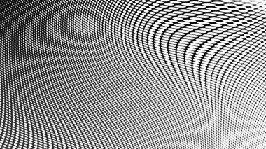 Soyut dijital fraktal model. Yatay arkaplan ve görünüm oranı 16: 9. Basit siyah ve beyaz dalgalı yarım ton deseni.