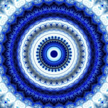 Soyut dijital fraktal model. Mavi mandala dekoratif desen.