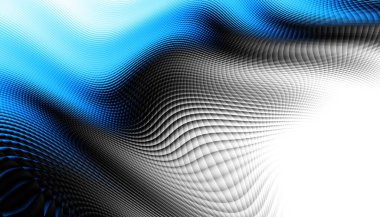 Soyut dijital fraktal model. Yatay oryantasyon. Beyaz arkaplanda çarpık mavi çizgiler.