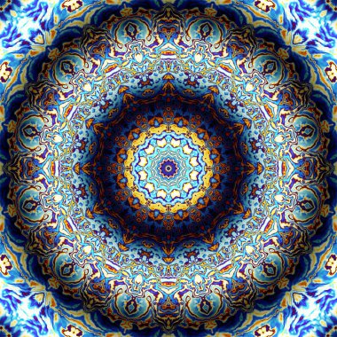 Soyut dijital fraktal model. Yuvarlak mandala dekoratif desen. Rahatlama taklidi.