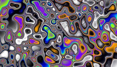 Soyut dijital fraktal model. Yatay oryantasyon. Dalgalı lekeler, benzini taklit ediyor.