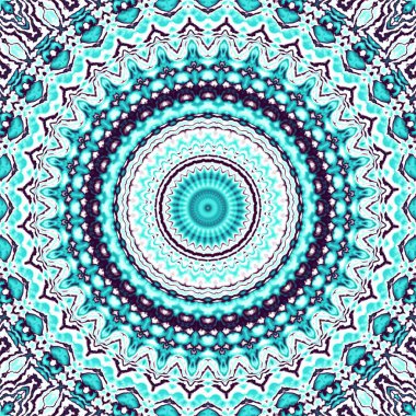 Soyut dijital geometrik desen. Yuvarlak mandala dekoratif desen. Yuvarlak turkuaz mandala süs deseni.