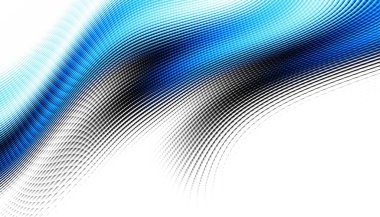 Soyut dijital fraktal model. Yatay oryantasyon. Beyaz arkaplanda çarpık mavi çizgiler.