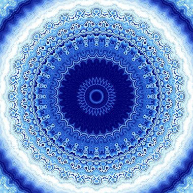Soyut dijital fraktal model. Mavi mandala dekoratif desen.