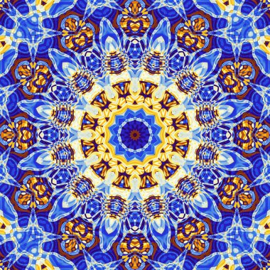 Soyut dijital fraktal model. Art Nouveau tarzında simetrik dekoratif süs deseni. Yuvarlak mandala dekoratif desen.