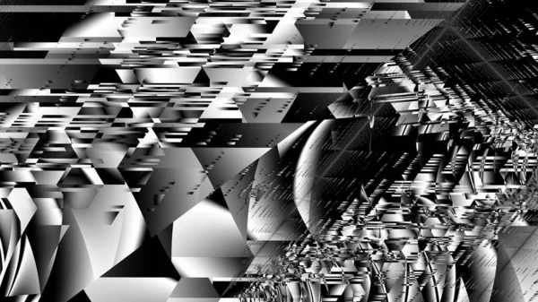 Abstraktes Digitales Fraktalmuster Monochrom Futuristischer Geomtrischer Hintergrund Horizontaler Hintergrund Mit — Stockfoto