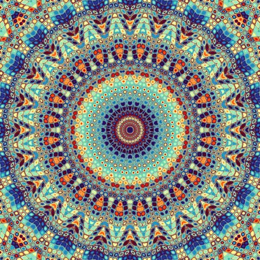 Soyut dijital fraktal model. Mozaik fayans stilinde yuvarlak mandala dekoratif desen.