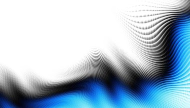 Soyut dijital fraktal model. Yatay oryantasyon. Beyaz arkaplanda çarpık mavi çizgiler.