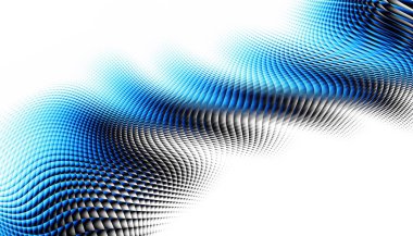 Soyut dijital fraktal model. Yatay oryantasyon. Beyaz arkaplanda çarpık mavi çizgiler.