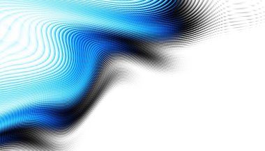 Soyut dijital fraktal model. Yatay oryantasyon. Beyaz arkaplanda çarpık mavi çizgiler.