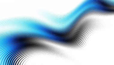 Soyut dijital fraktal model. Yatay oryantasyon. Beyaz arkaplanda çarpık mavi çizgiler.