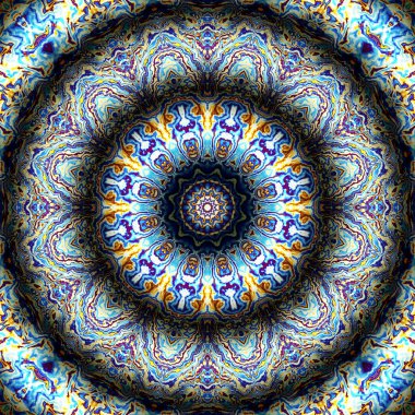 Soyut dijital fraktal model. Yuvarlak mandala dekoratif desen. Rahatlama taklidi.