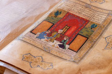Nizami Ganjavi 'nin kitabından minyatür resimler. Khamsa ya da Nizami 'nin beş şiiri. 12. yüzyıl