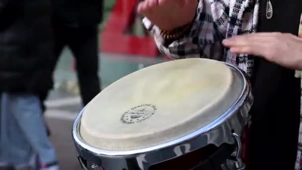 Street Drummer in the central square of city. A street musician plays tom-tom on a drum. Baku - Azerbaijan: 31 December 2021. — Stockvideo