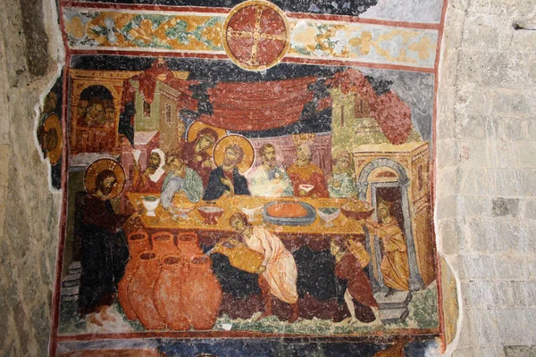 Иисус превращает воду в вино. Византийская фреска в музее Святой Софии в Трабзоне - Турция. — стоковое фото