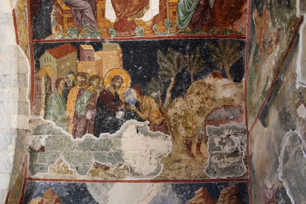 Ensinamentos de Jesus. Frescos da antiga igreja bizantina de Santa Sofia em Trabzon. Os restos do templo antigo. — Fotografia de Stock