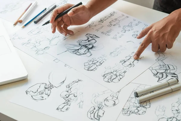 Animasyon Tasarımcısı Geliştirme Tasarım Tasarımı Tasarım Geliştirme Grafik Poz Karakterleri — Stok fotoğraf