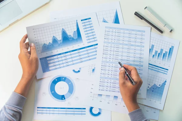 Business Man Working Data Document Chart Report Marketing Research Development — Foto de Stock