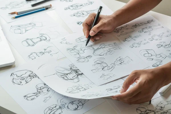Animator Designer Desarrollo Del Diseño Del Dibujo Desarrollo Bocetos Creación — Foto de Stock
