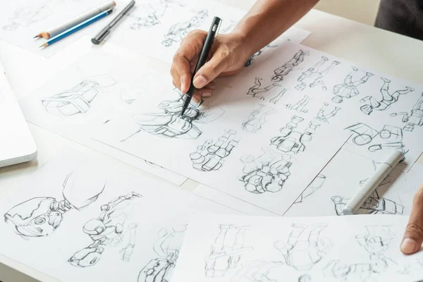 Animator Designer Utveckling Utforma Ritning Skissa Utveckling Skapa Grafiska Pose — Stockfoto
